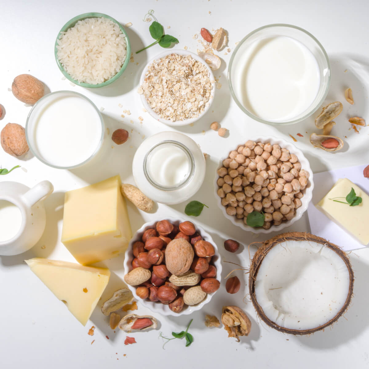 vegan dairy alternatives (savoury) - milk, cheese, butter - made from plants