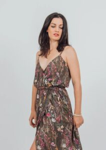Model wearing Carrizo dress by VILDNIS