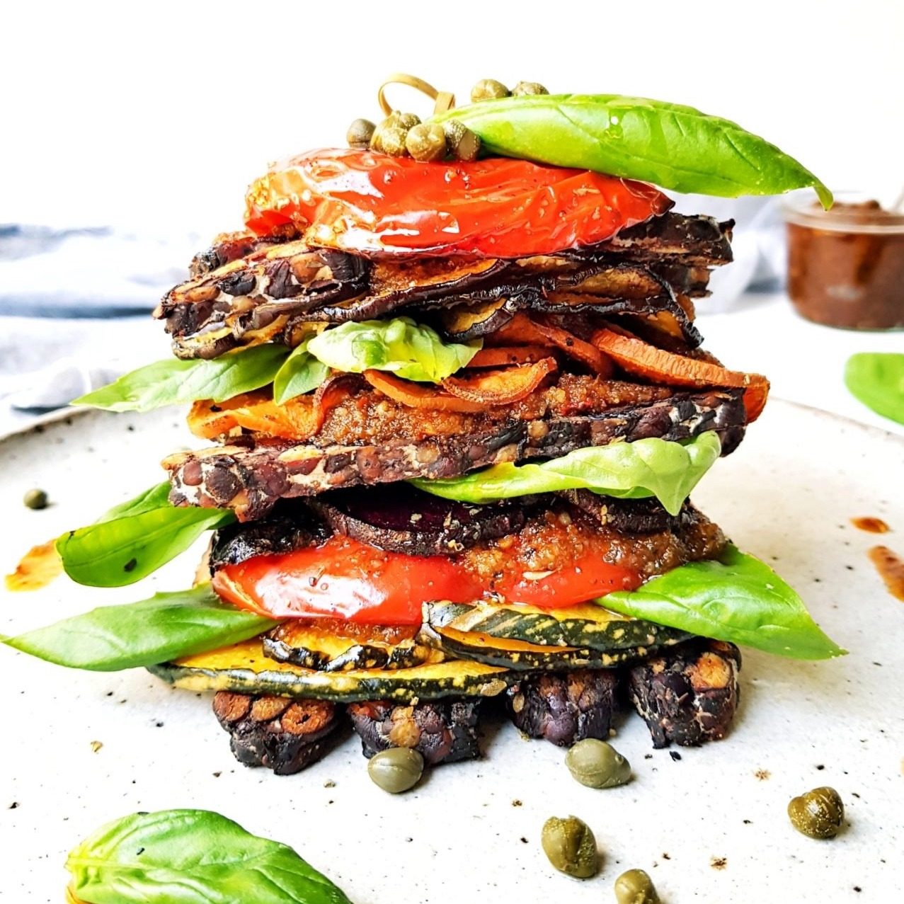 Baked tempeh and vegetable stack | Nourish plant-based living