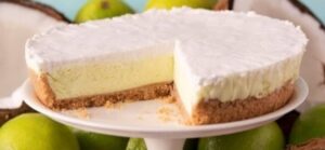 Sara Lee vegan key lime pie - landscape showing pie with slice taken out