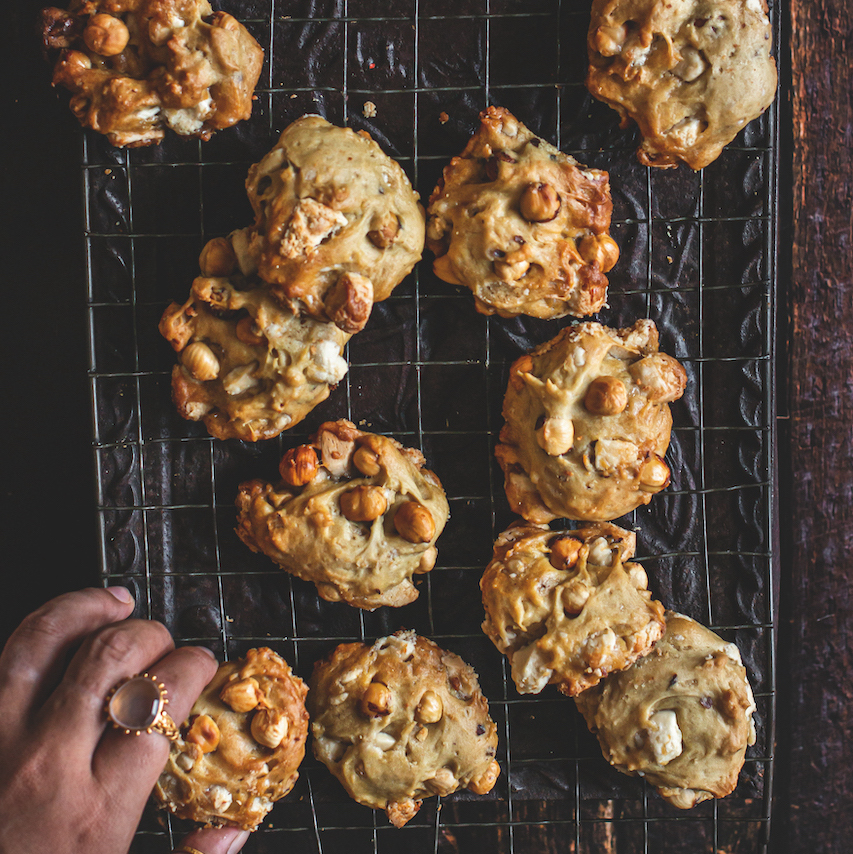 White choc and hazelnut cookies