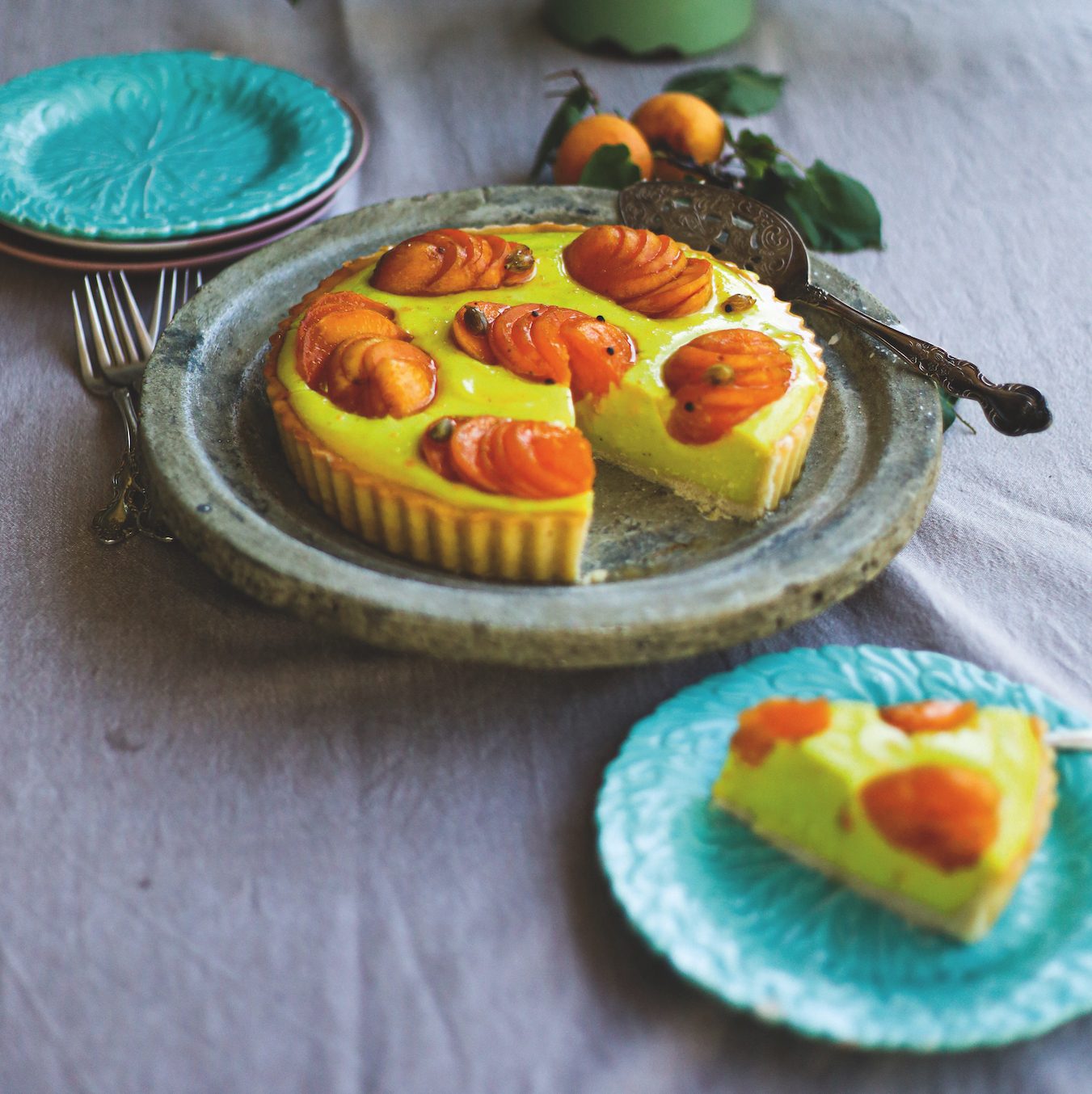 Katie White - Apricot custard tart with Persian glaze