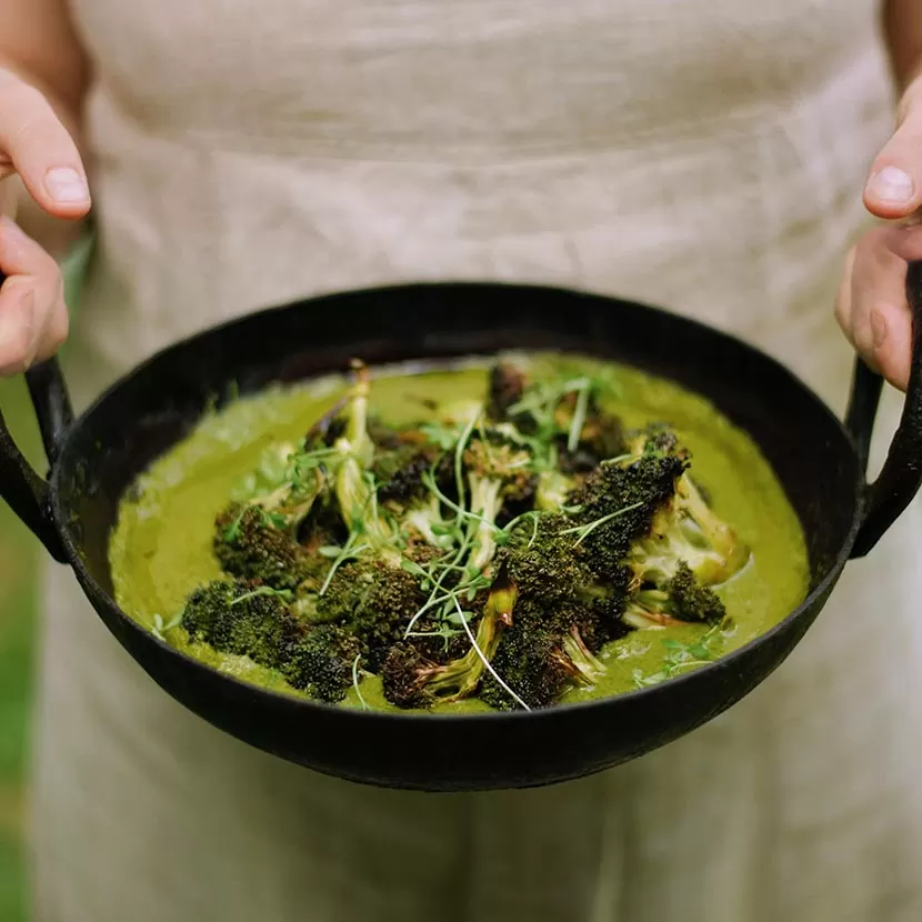 Roasted broccoli green curry with coconut rice